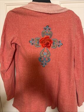ivy jane Coral Hooded Sweatshirt with Embroidered Rose Cross